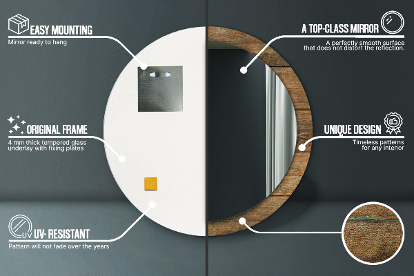 Round printed mirror Old wood