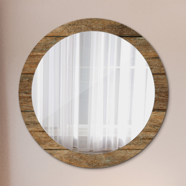 Round printed mirror Old wood