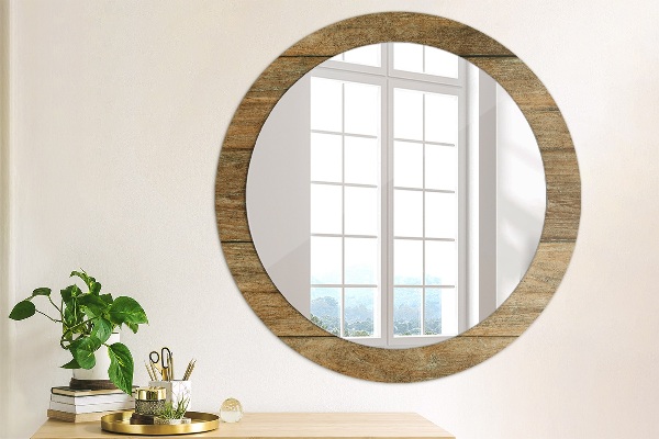 Round printed mirror Old wood