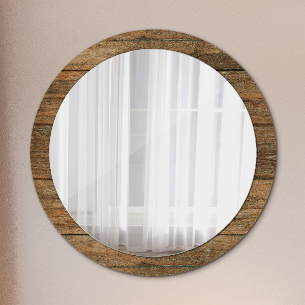 Round printed mirror Old wood