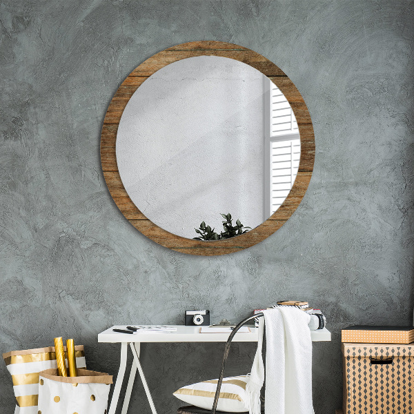 Round printed mirror Old wood