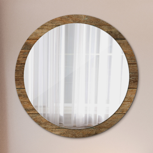 Round printed mirror Old wood