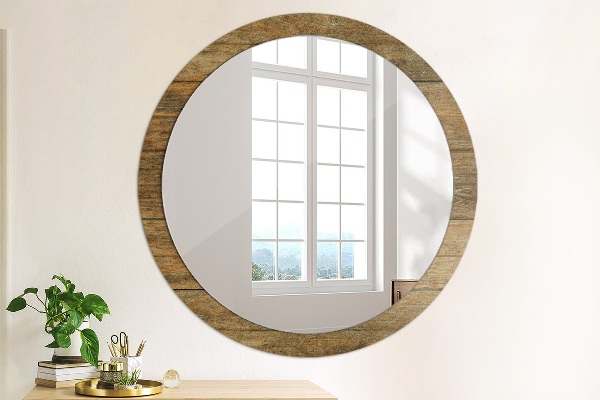 Round printed mirror Old wood