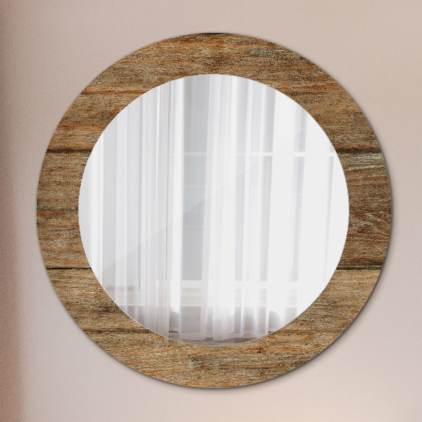 Round printed mirror Old wood