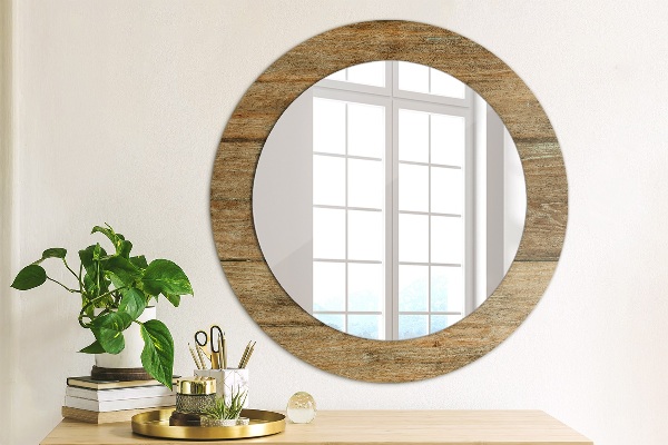 Round printed mirror Old wood