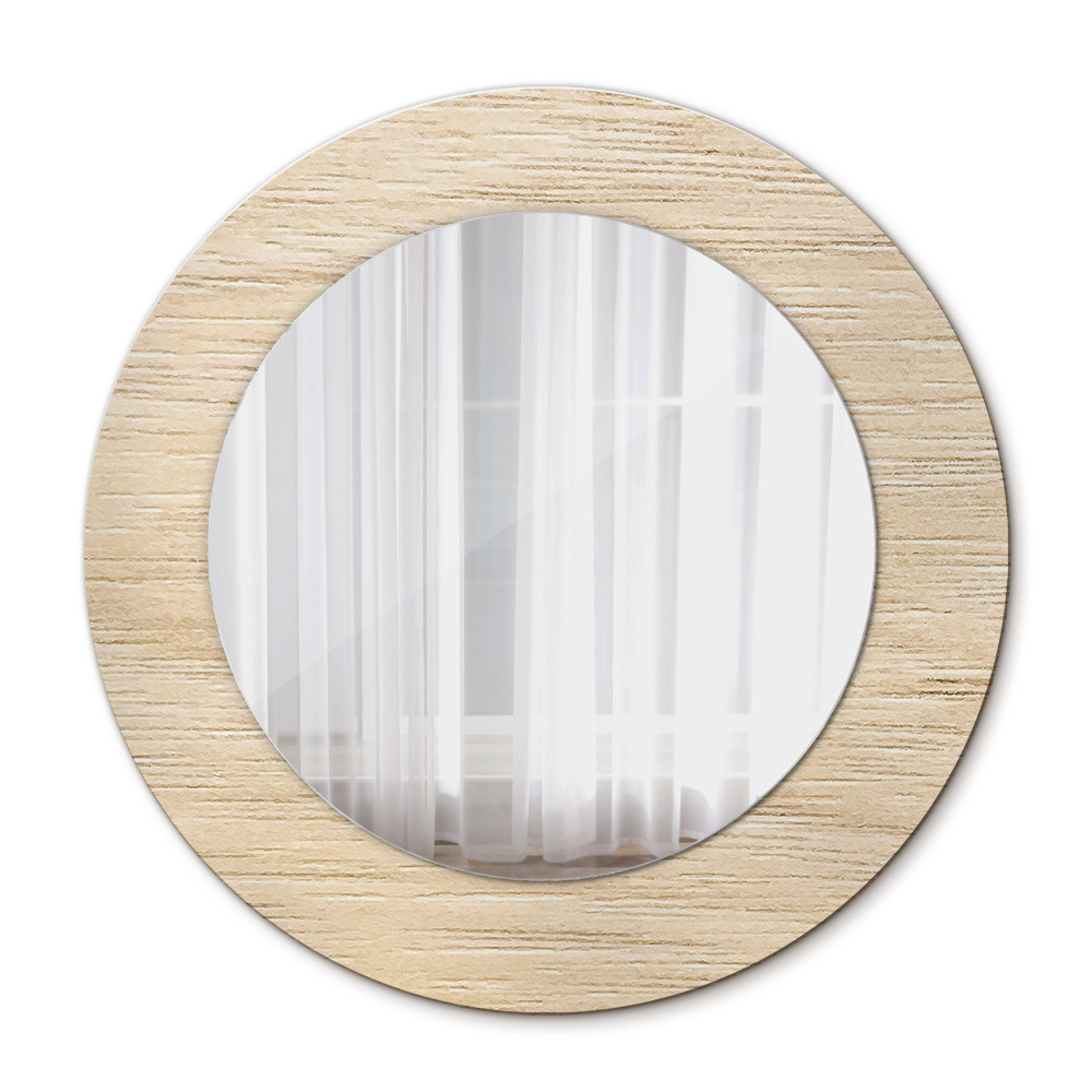 Round printed mirror Light wood