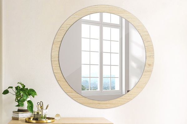 Round printed mirror Light wood