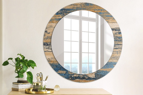 Round decorative mirror Abstract wood