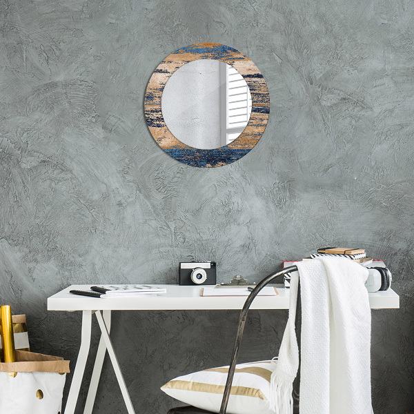 Round decorative mirror Abstract wood