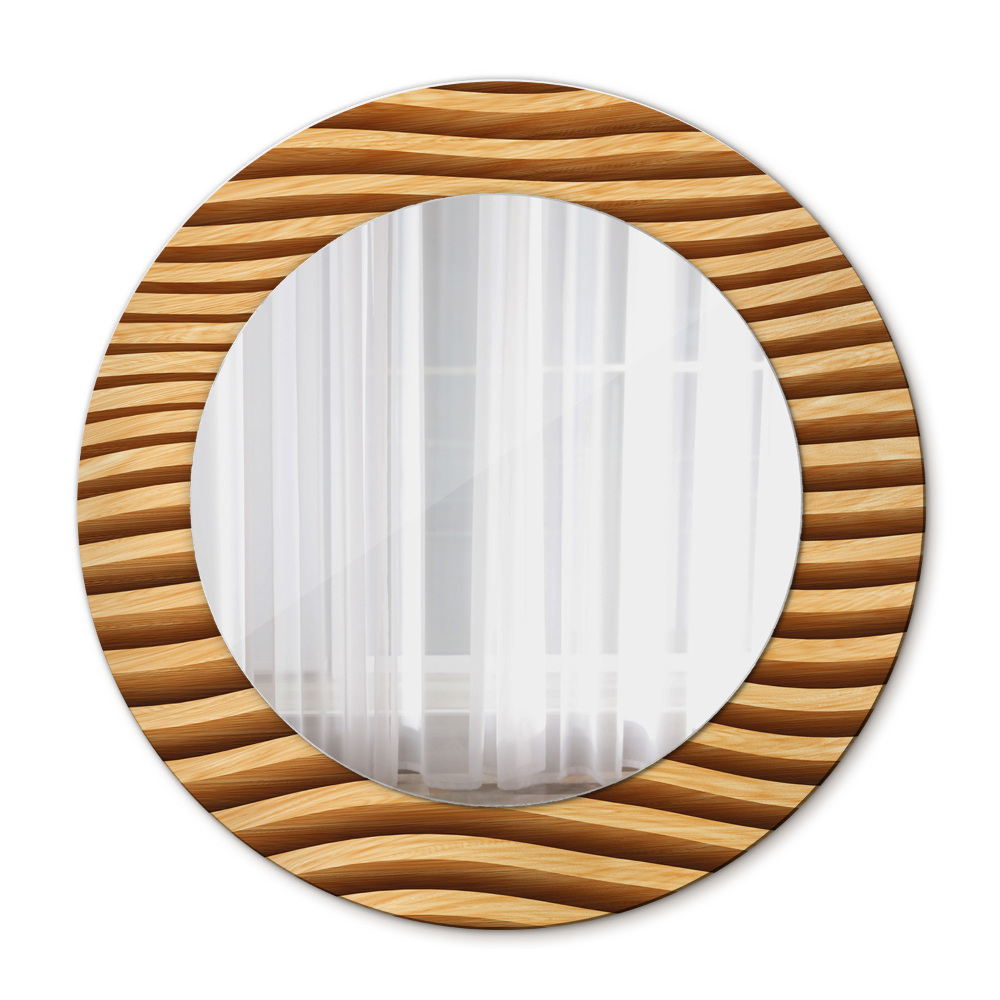 Round mirror frame with print Wooden wave