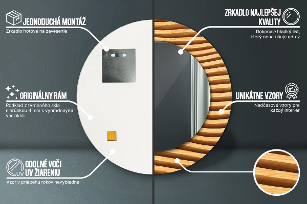 Round mirror frame with print Wooden wave