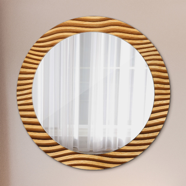 Round mirror frame with print Wooden wave