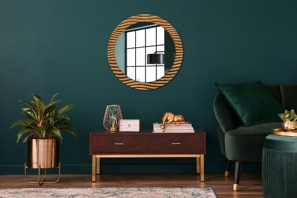 Round mirror frame with print Wooden wave
