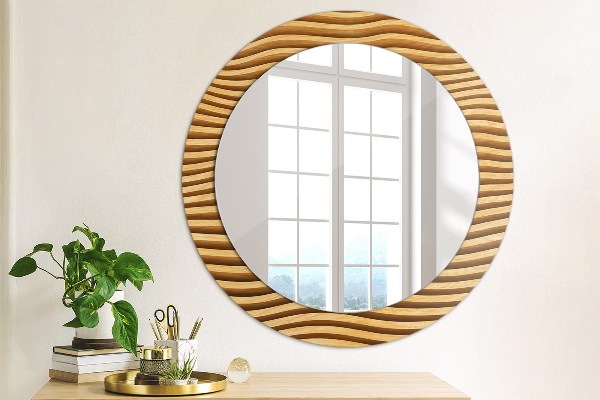 Round mirror frame with print Wooden wave