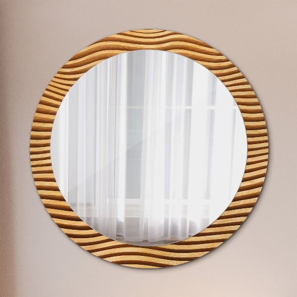 Round mirror frame with print Wooden wave