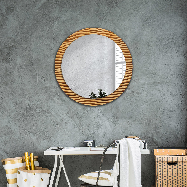 Round mirror frame with print Wooden wave