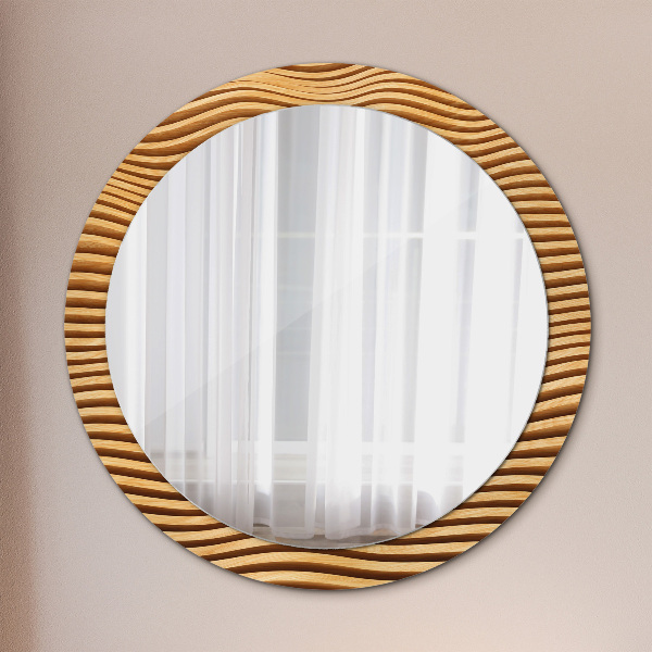 Round mirror frame with print Wooden wave