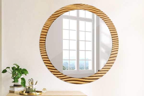 Round mirror frame with print Wooden wave