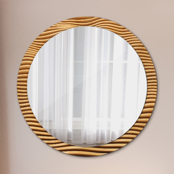 Round mirror frame with print Wooden wave