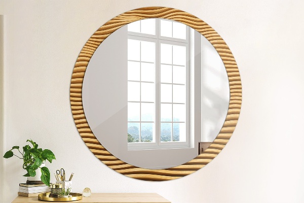 Round mirror frame with print Wooden wave