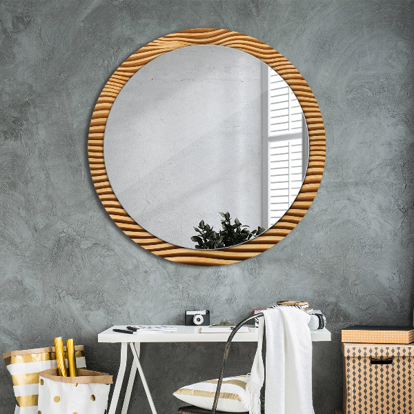 Round mirror frame with print Wooden wave
