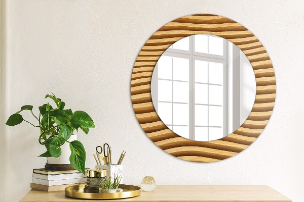 Round mirror frame with print Wooden wave