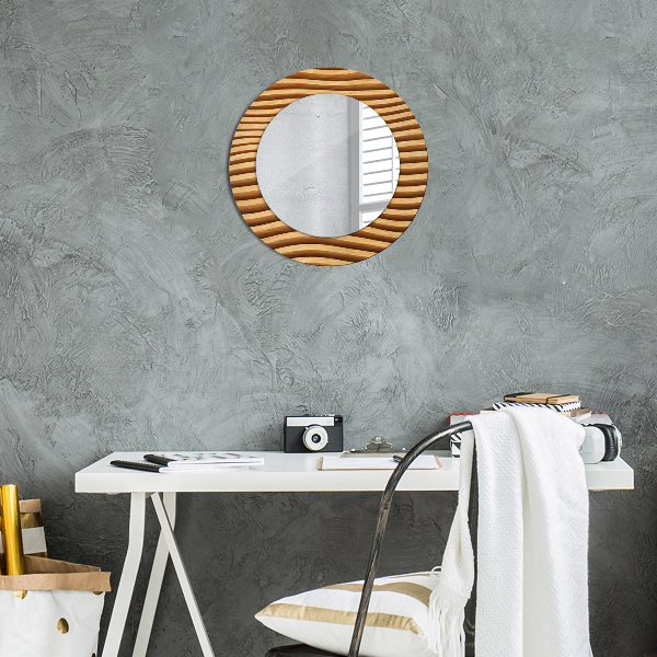 Round mirror frame with print Wooden wave