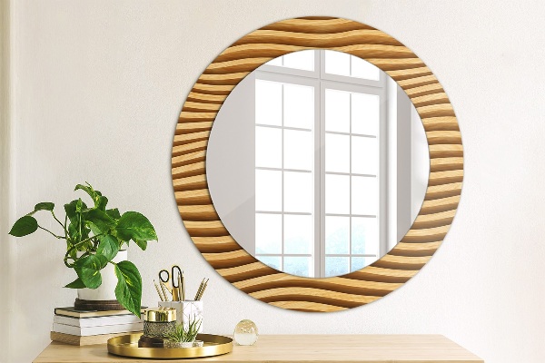 Round mirror frame with print Wooden wave