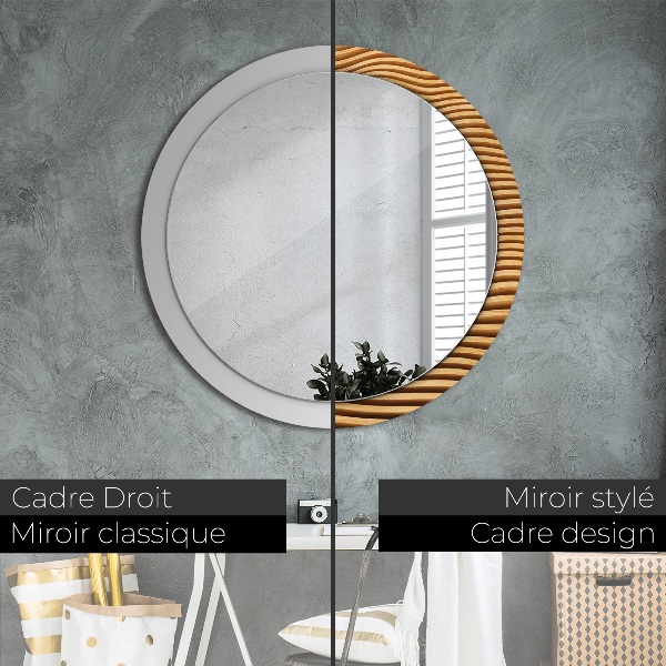 Round mirror frame with print Wooden wave