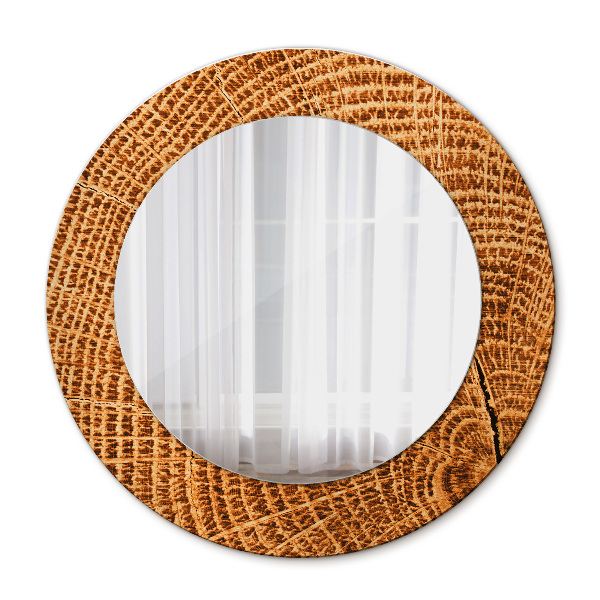 Round mirror frame with print Oak wood