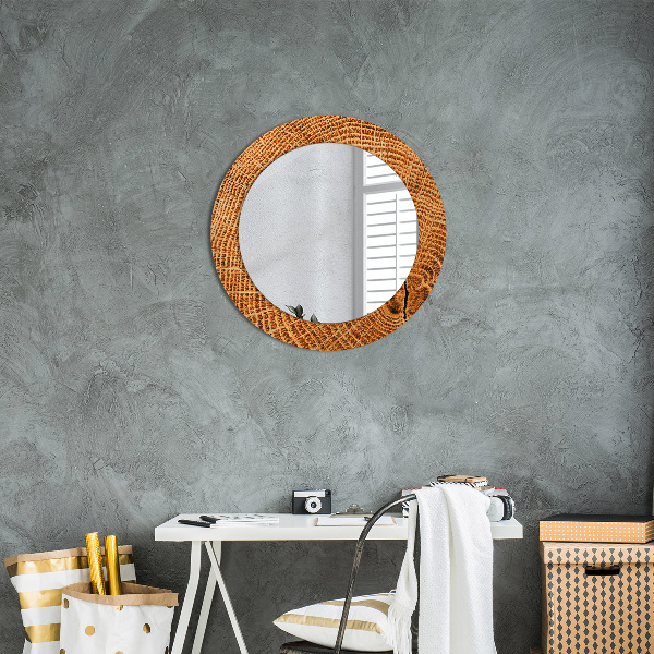 Round mirror frame with print Oak wood