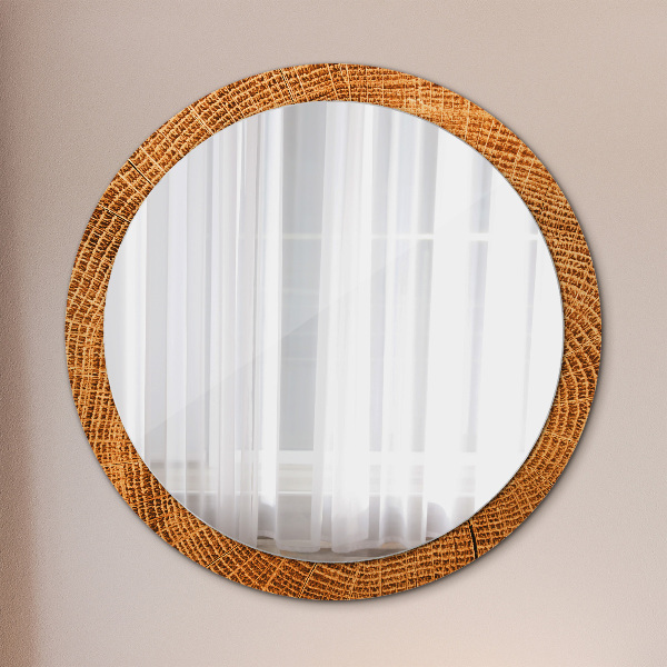 Round mirror frame with print Oak wood