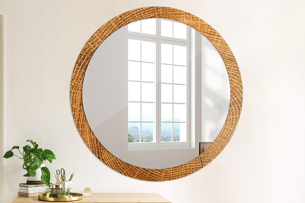 Round mirror frame with print Oak wood