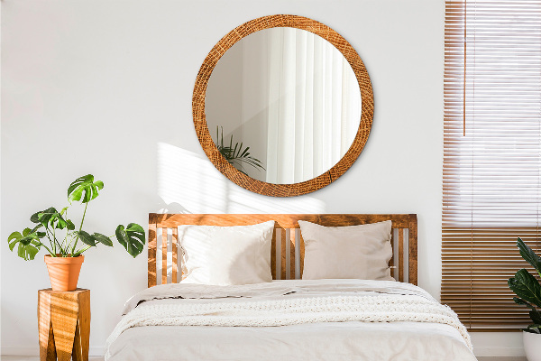 Round mirror frame with print Oak wood