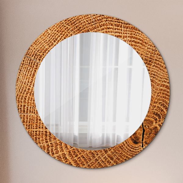 Round mirror frame with print Oak wood