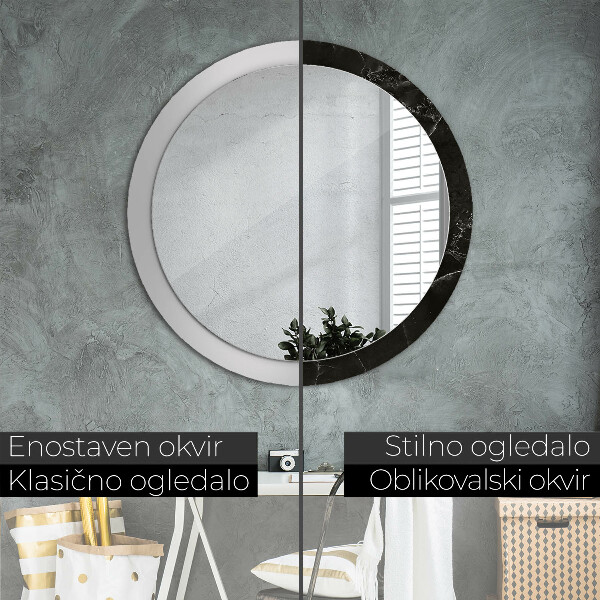 Round mirror frame with print Marble stone