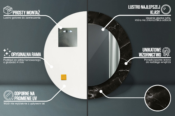 Round mirror frame with print Marble stone