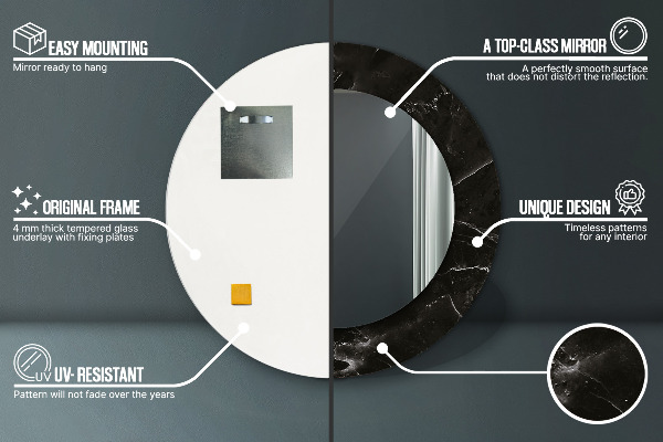 Round mirror frame with print Marble stone