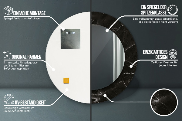 Round mirror frame with print Marble stone