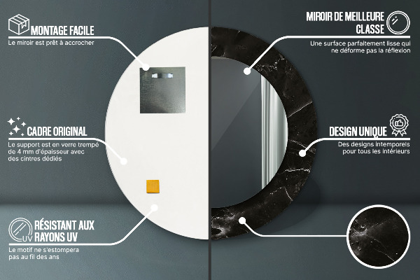 Round mirror frame with print Marble stone