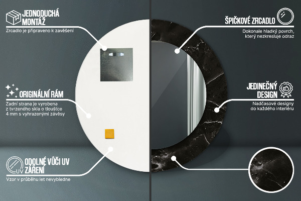 Round mirror frame with print Marble stone