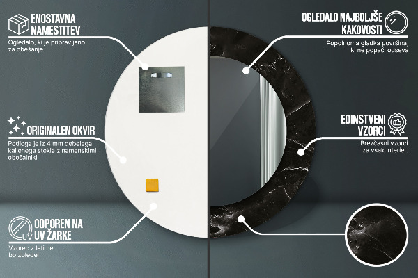 Round mirror frame with print Marble stone