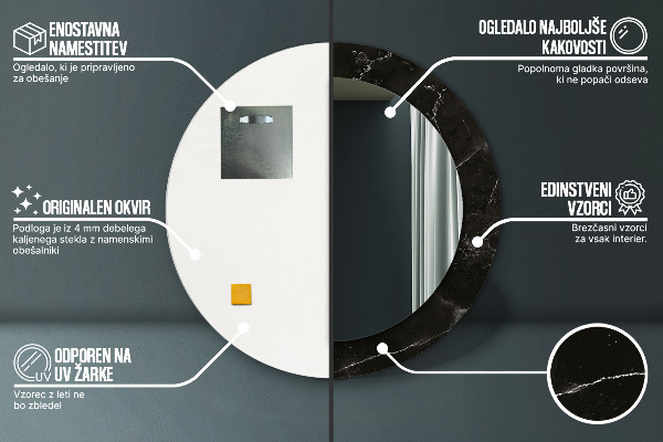 Round mirror frame with print Marble stone