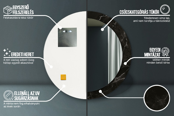 Round mirror frame with print Marble stone