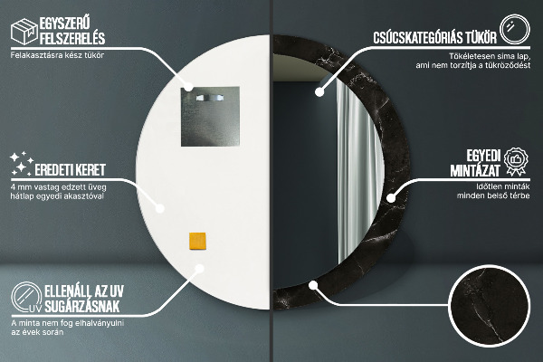 Round mirror frame with print Marble stone