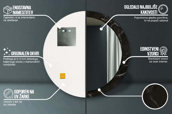 Round mirror frame with print Marble stone