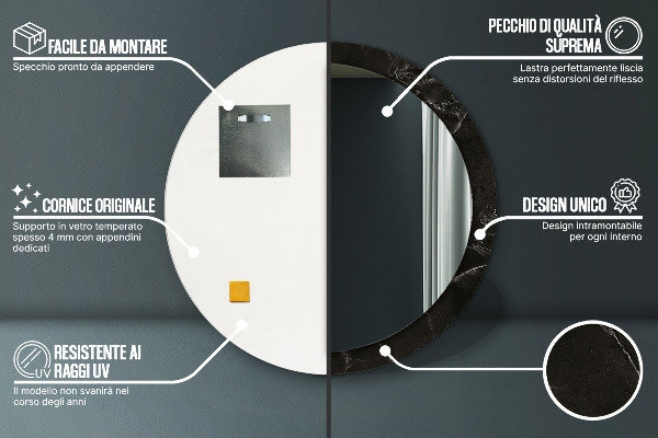 Round mirror frame with print Marble stone