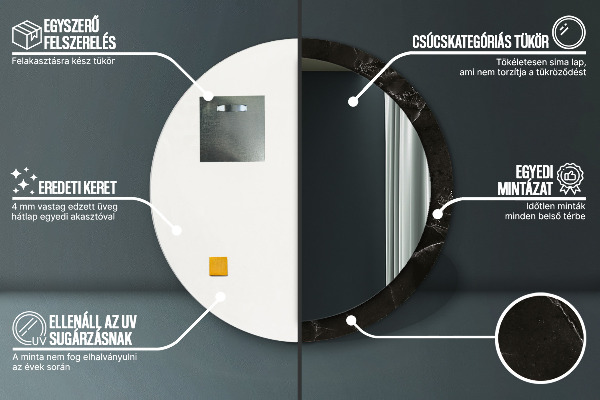 Round mirror frame with print Marble stone