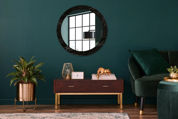 Round mirror frame with print Marble stone