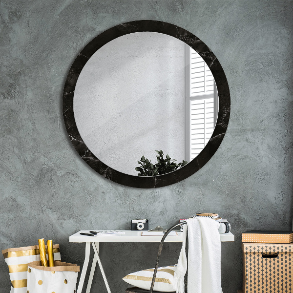 Round mirror frame with print Marble stone